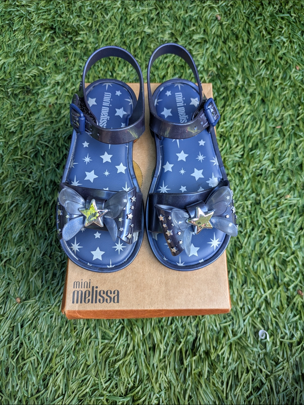 mini melissa Girls' Navy Star Jelly Sandals